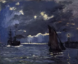 A Seascape, Shipping by Moonlight by Claude Monet - Hand-Painted Oil Painting Reproduction