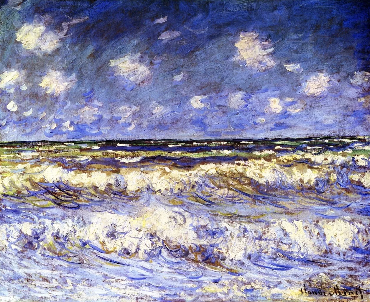 A Stormy Sea Claude Monet's A Stormy Sea, depicting turbulent waves beneath a heavy sky.