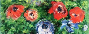 Anemones and Tulips in a Blue Vase by Claude Monet - Hand-Painted Oil Painting Reproduction