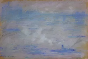 Boats on the Thames, Fog Effect by Claude Monet - Hand-Painted Oil Painting Reproduction