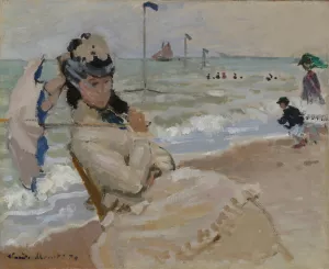 Camille on the Beach in Trouville by Claude Monet - Hand-Painted Oil Painting Reproduction