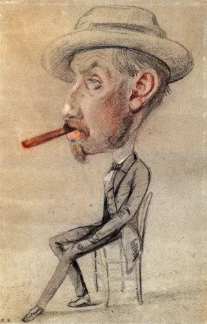 The painting Caricature of a Man with a Big Cigar