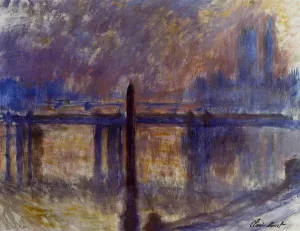 Cleopatra's Needle and Charing Cross Bridge by Claude Monet - Hand-Painted Oil Painting Reproduction