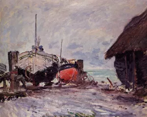 The painting Claude Monet Fishing Boats at Etretat