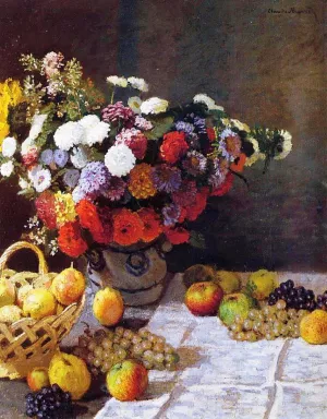 Flowers and Fruit by Claude Monet - Hand-Painted Oil Painting Reproduction