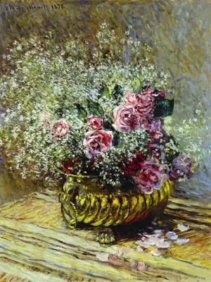 Flowers in a Pot (also known as Roses and Baby's Breath) by Claude Monet - Hand-Painted Oil Painting Reproduction