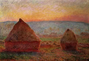 Grainstacks at Giverny, Sunset by Claude Monet - Hand-Painted Oil Painting Reproduction
