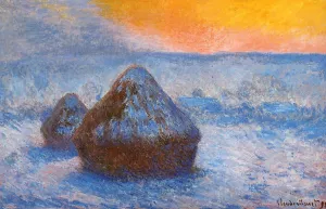 The painting Grainstacks at Sunset, Snow Effect