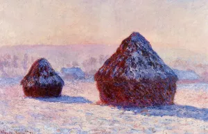 The painting Claude Monet Grainstacks in the Morning, Snow Effect