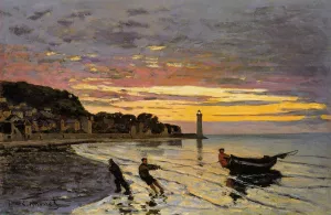 The painting Claude Monet Hauling a Boat Ashore, Honfleur