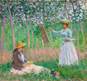 The painting In The Woods At Giverny- Blanche Hoschede At Her Easel With Suzanne Hoschede Reading