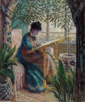 Madame Monet Embroidering by Claude Monet - Hand-Painted Oil Painting Reproduction