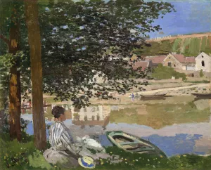 On the Bank of the Seine, Bennecourt by Claude Monet - Hand-Painted Oil Painting Reproduction