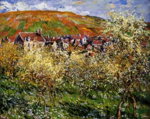 Plum Trees in Blossom at Vetheuil by Claude Monet - Hand-Painted Oil Painting Reproduction