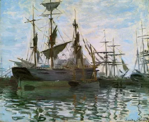 The painting Claude Monet Study of Boats also known as Ships in Harbor