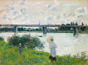 The Promenade with the Railroad Bridge, Argenteuil by Claude Monet - Hand-Painted Oil Painting Reproduction