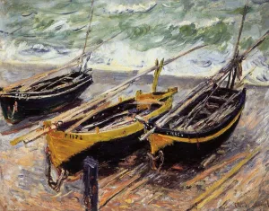 The painting Claude Monet Three Fishing Boats