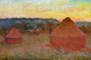 Two Grainstacks at the End of the Day, Autumn by Claude Monet - Hand-Painted Oil Painting Reproduction