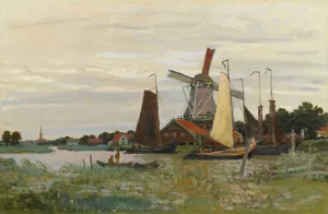 Un Moulin a Zaandam by Claude Monet - Hand-Painted Oil Painting Reproduction