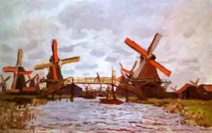 The painting Claude Monet Windmills Near Zaandam