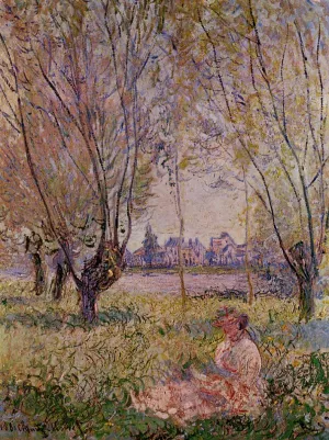 Main Product Photo of Woman Sitting under the Willows Painting by Claude Monet