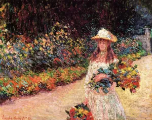 Young Girl in the Garden at Giverny by Claude Monet - Hand-Painted Oil Painting Reproduction